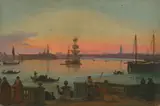 Friedrich Nerly d. Ä., Blick auf Venedig, von den Giardini Pubblici aus, Um 1838, Öl auf Papier auf Pappe auf Spannrahmen