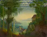 Otto Dix, Sonnenaufgang am Bodensee“ („Sommermorgen am See“), 1939, Öl auf Holz