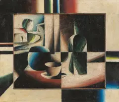 Arthur Segal, Stilleben mit Flasche, 1924, Öl auf Rupfen, im Künstlerrahmen