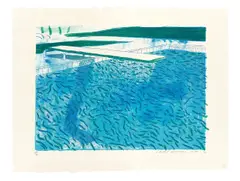 David Hockney, Lithograph of Water Made of Thick and Thin Lines, a Green Wash, a Light Blue Wash, and a Dark Blue Wash, 1978, Farblithografie auf Bütten