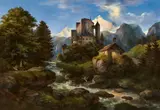 Ernst Ferdinand Oehme, Tiroler Landschaft mit Burg Naudersberg, 1847, Öl auf Leinwand