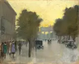 Lesser Ury, Unter den Linden mit Blick auf das Brandenburger Tor, Um 1920, Pastell auf Pappe