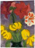 Amaryllisblüten und gelbe Blumen (Winterlinge) by Emil Nolde, Um 1935, Aquarell auf Japanbütten, sold Nov 2018
