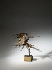 Norbert Kricke, Raumplastik, Um 1958, Stahlstifte mit Messinglot auf Stahlplinthe, auf Steinsockel montiert