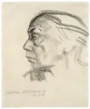 Käthe Kollwitz, Selbstbildnis im Profil nach links, 1923, Kohle auf Ingres-Bütten
