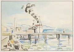 Jaroslav Grus, Boats in a Port, 1935, watercolour, cardboard