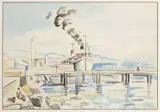 Jaroslav Grus, Boats in a Port, 1935, watercolour, cardboard