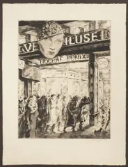 Vladimír Silovský, Near the Cinema, 1938, drypoint, paper