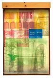 Robert Rauschenberg, Sling-Shots Lit #6, 1985, 11-color lithograph and assemblage with sailcloth, Mylar, wooden lightbox, aluminum, moveable window shade system, Plexiglas bars, and fluorescent light fixture