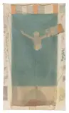 Robert Rauschenberg, Pull (from Hoarfrost Editions), 1974, Offset lithograph and screenprint transferred to collage of paper bags and fabric on cheesecloth and silk taffeta