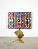 Yaacov Agam, Continuity, 1980, Kinetic double-sided oil on aluminum relief sculpture mounted to metal base