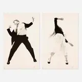 Robert Longo, Untitled IV; Untitled V (two works from the Men in the Cities series), 1990, lithograph on Arches