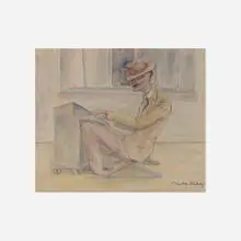 Hilla Rebay, Piano Player, graphite and watercolor on paper