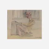 Hilla Rebay, Piano Player, graphite and watercolor on paper