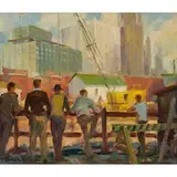 Ted Smushkiewicz, Men Observing Construction along the Chicago River