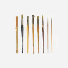 collection of eight paint brushes by From the studio of Paul Rand, beech, lacquered wood, bamboo, sold Sep 2018