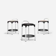 Anna Castelli, stools model 4823, set of three, 1979, molded plastic, enameled steel, vinyl, upholstery