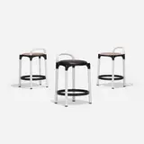Anna Castelli, stools model 4823, set of three, 1979, molded plastic, enameled steel, vinyl, upholstery