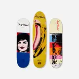 skateboard decks, set of three by Andy Warhol, c. 2010, transfer-print on plywood, sold Jul 2018
