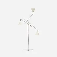 Triennale floor lamp, model 12128 by Angelo Lelii, 1947, chrome-plated steel, enameled aluminum, sold Jul 2018