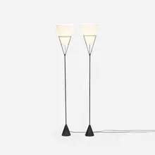 Carl Auböck, floor lamp, pair, c. 1975, enameled steel, polyester