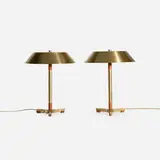 Jo Hammerborg, President table lamps, pair, c. 1965, brass, teak