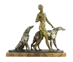 Louis Riché, Louis Riché (French, 1877, an Art Deco patinated and silvered bronze figure group