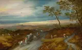 Jan Brueghel d.J., Weite Landschaft mit Planwagen und Pferdekarren. Kurz nach 1626, Öl auf Holz