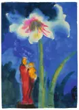 Stilleben mit einer weiß blühenden Amaryllis und einer roten Madonnenfigur by Emil Nolde, Um 1930, Aquarell auf Japanbütten, sold Nov 2014