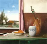 Franz Radziwill, Stilleben mit Apfelblütenzweig, 1941, Öl auf Leinwand auf Holz