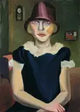 Hans Grundig, Mädchen mit rosa Hut, 1925, Öl auf Karton