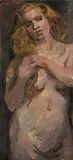 Lovis Corinth, Weiblicher Akt, Kniestück, 1921, Öl auf Leinwand