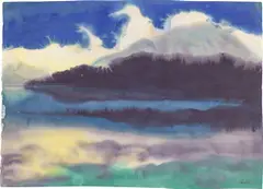 Emil Nolde, Bergsee“ (Schweiz), Aquarell auf Japan