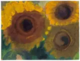 Emil Nolde, Sonnenblumen, Aquarell auf Japan, auf dünnes Japan aufgezogen