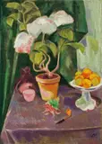 Max Pechstein, Stilleben mit Blumenstock, 1913, Öl auf Leinwand. Rentoiliert