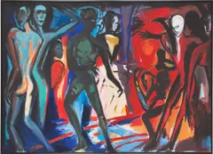 Helmut Middendorf, City of the red nights II., 1982, 2-teilig: jeweils Öl auf Leinwand