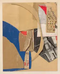 Kurt Schwitters, Ohne Titel (Stykkgods), 1937, Merzzeichnung: Collage, Stoff, Papier und Fotografie auf Papier, auf Unterlagekarton montiert