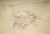 Milan Ressel, Mystery, 1971, pencil, crayons, paper, adjusted on canvas