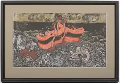 Karel Teissig, Black Boats, 1978, tempera, gouache, paper