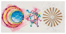 James Rosenquist, Jet Engines and Dinner Triangles, 1977, Gouache and charcoal with newsprint collage on paper