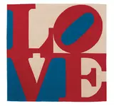 Robert Indiana, Chosen Love, c. 1995, Skein dyed hand-carved and hand-tufted archival New Zealand wool on stretched canvas with natural latex backing