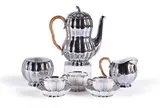 Josef Hoffmann, Melon Mocha service (9), 1929, Porcelain with silver polychrome paint