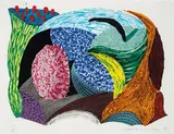 David Hockney, Blue Hang Cliff (from Some New Prints), 1993, 23-color lithograph and screenprint on Arches 88 paper