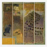 David Fertig, Bedroom (Screen), 1989, oil on linen laid to board (four panel screen)