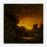 David Bierk, A Eulogy to Earth, Setting Sun (to Keith), 1996, oil with gold leaf and varnish on board