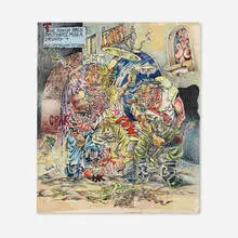 S. Clay Wilson, The Hump Back Brothers Mug a Drunk, 2008, ink and colored pencil on paper