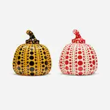 Pumpkins, set of two by Yayoi Kusama, 2015, lacquered resin, sold Dec 2023
