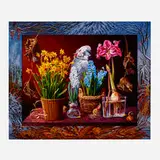 Ian Hornak, Winter: Still Life with Flowering Bulbs and Cockatoo, 1989, acrylic on panel and artist's frame