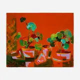 Josef Zenk, Potted Plants, oil on Masonite