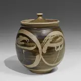 Peter Voulkos, lidded vessel with abstract decoration